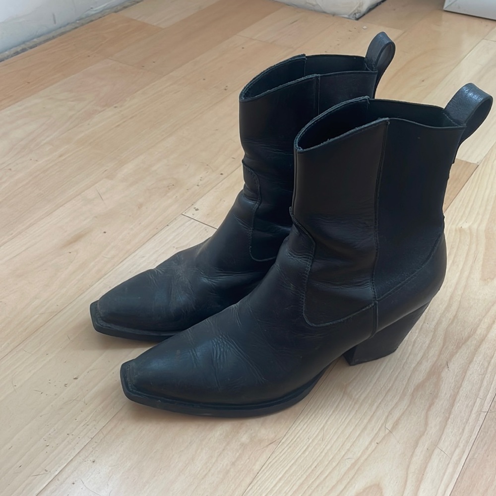 Everlane Black Leather Tall Cowboy Boots